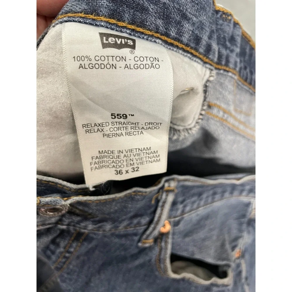 Levis 559 Jeans Mens 36x32 Blue Dark Wash Denim 100% Cotton Relaxed‎ Straight